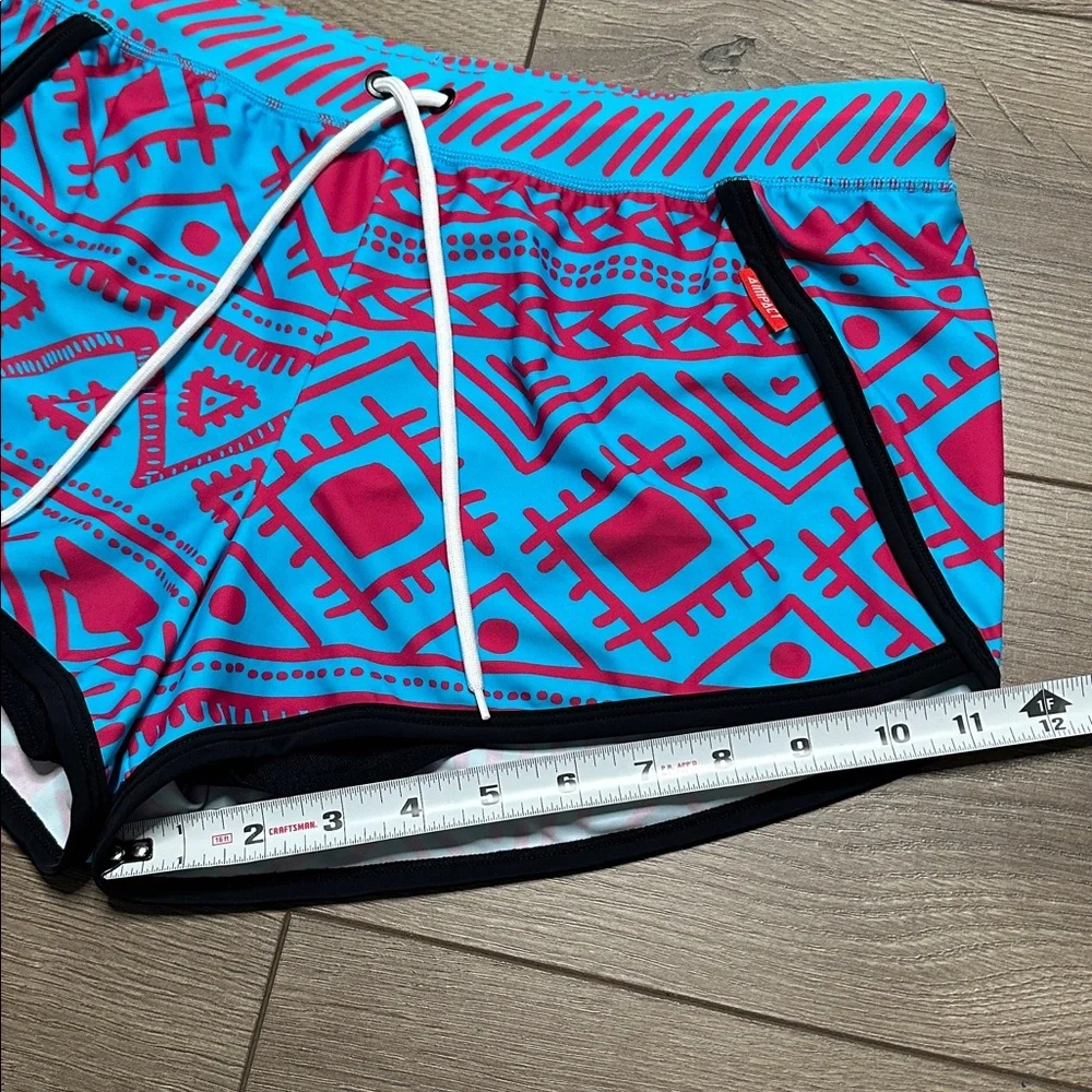 AIMPACT Retro‎ Swim Booty Board Shorts Lined Vintage Print Blue Pink Size Large